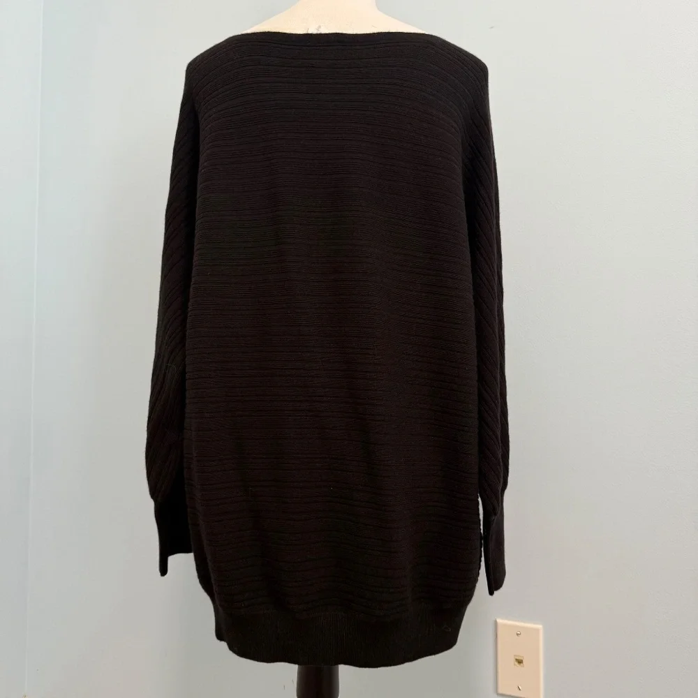 CHICOS 2 MODERN RIB DETAIL BLACK SWEATER PULLOVER‎ SIZE L